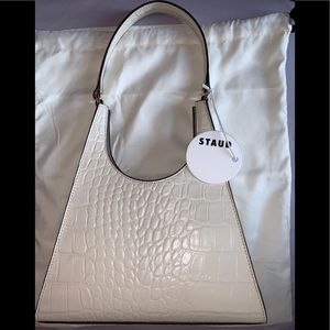 Staud Rey Croc Effect Leather Shoulder Bag White